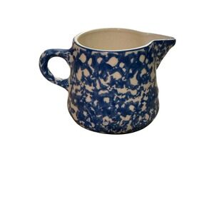 Royal Cumberland Stoneware Pitcher Creamer Blue White Spongeware 4 Inch Tall